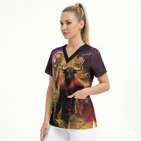 Personalized Spain Football Bull Mascot Scrub Top Spanish Pride Champion Trophy Graphic Art