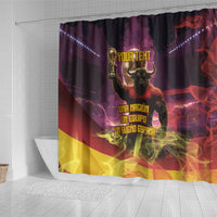 Personalized Spain Football Bull Mascot Shower Curtain Spanish Pride Champion Trophy Graphic Art