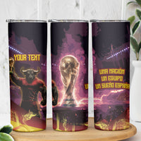 Personalized Spain Football Bull Mascot Skinny Tumbler Spanish Pride Champion Trophy Graphic Art
