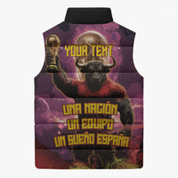 Personalized Spain Football Bull Mascot Sleeveless Puffer Jacket Spanish Pride Champion Trophy Graphic Art