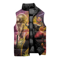 Personalized Spain Football Bull Mascot Sleeveless Puffer Jacket Spanish Pride Champion Trophy Graphic Art