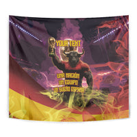 Personalized Spain Football Bull Mascot Tapestry Spanish Pride Champion Trophy Graphic Art
