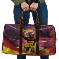 Personalized Spain Football Bull Mascot Travel Bag Spanish Pride Champion Trophy Graphic Art