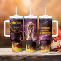 Personalized Spain Football Bull Mascot Tumbler With Handle Spanish Pride Champion Trophy Graphic Art
