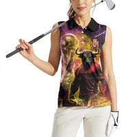 Personalized Spain Football Bull Mascot Women Sleeveless Polo Shirt Spanish Pride Champion Trophy Graphic Art