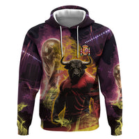 Personalized Spain Football Bull Mascot Zip Hoodie Spanish Pride Champion Trophy Graphic Art