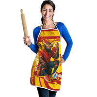 Spain Football Bull Mascot Apron Spanish Pride Champion Soccer Trophy Graffiti
