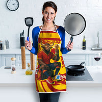 Spain Football Bull Mascot Apron Spanish Pride Champion Soccer Trophy Graffiti