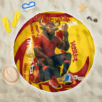 Spain Football Bull Mascot Beach Blanket Spanish Pride Champion Soccer Trophy Graffiti