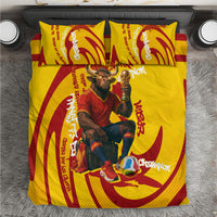 Spain Football Bull Mascot Bedding Set Spanish Pride Champion Soccer Trophy Graffiti