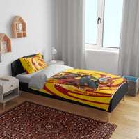 Spain Football Bull Mascot Bedding Set Spanish Pride Champion Soccer Trophy Graffiti