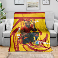 Spain Football Bull Mascot Blanket Spanish Pride Champion Soccer Trophy Graffiti