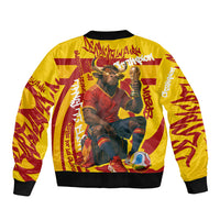 Spain Football Bull Mascot Bomber Jacket Spanish Pride Champion Soccer Trophy Graffiti