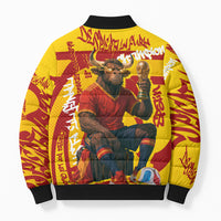 Spain Football Bull Mascot Bomber Puffer Jacket Spanish Pride Champion Soccer Trophy Graffiti