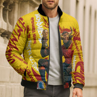 Spain Football Bull Mascot Bomber Puffer Jacket Spanish Pride Champion Soccer Trophy Graffiti