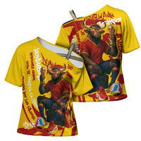 Spain Football Bull Mascot Cross Shoulder Shirt Spanish Pride Champion Soccer Trophy Graffiti