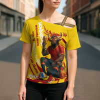 Spain Football Bull Mascot Cross Shoulder Shirt Spanish Pride Champion Soccer Trophy Graffiti