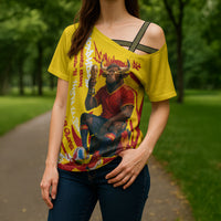 Spain Football Bull Mascot Cross Shoulder Shirt Spanish Pride Champion Soccer Trophy Graffiti