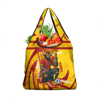 Spain Football Bull Mascot Grocery Bag Spanish Pride Champion Soccer Trophy Graffiti