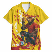 Spain Football Bull Mascot Hawaiian Shirt Spanish Pride Champion Soccer Trophy Graffiti
