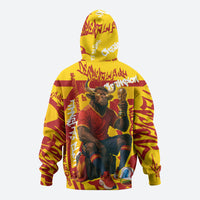 Spain Football Bull Mascot Hoodie Spanish Pride Champion Soccer Trophy Graffiti