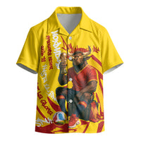 Spain Football Bull Mascot Kid Hawaiian Shirt Spanish Pride Champion Soccer Trophy Graffiti
