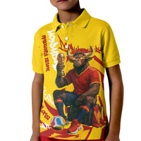 Spain Football Bull Mascot Kid Polo Shirt Spanish Pride Champion Soccer Trophy Graffiti