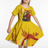 Spain Football Bull Mascot Kid Short Sleeve Dress Spanish Pride Champion Soccer Trophy Graffiti