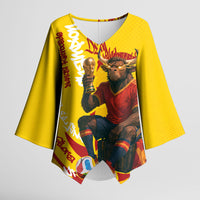 Spain Football Bull Mascot Kimono Sleeve Blouse Spanish Pride Champion Soccer Trophy Graffiti