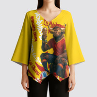 Spain Football Bull Mascot Kimono Sleeve Blouse Spanish Pride Champion Soccer Trophy Graffiti