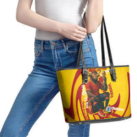 Spain Football Bull Mascot Leather Tote Bag Spanish Pride Champion Soccer Trophy Graffiti