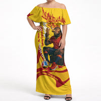 Spain Football Bull Mascot Off Shoulder Maxi Dress Spanish Pride Champion Soccer Trophy Graffiti