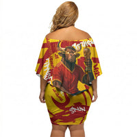 Spain Football Bull Mascot Off Shoulder Short Dress Spanish Pride Champion Soccer Trophy Graffiti