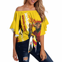 Spain Football Bull Mascot Off Shoulder Wrap Waist Top Spanish Pride Champion Soccer Trophy Graffiti