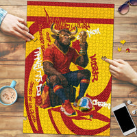 Spain Football Bull Mascot Puzzle Spanish Pride Champion Soccer Trophy Graffiti