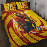 Spain Football Bull Mascot Quilt Bed Set Spanish Pride Champion Soccer Trophy Graffiti