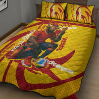 Spain Football Bull Mascot Quilt Bed Set Spanish Pride Champion Soccer Trophy Graffiti