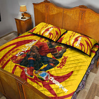 Spain Football Bull Mascot Quilt Bed Set Spanish Pride Champion Soccer Trophy Graffiti