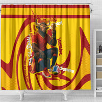 Spain Football Bull Mascot Shower Curtain Spanish Pride Champion Soccer Trophy Graffiti
