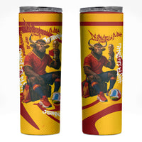 Spain Football Bull Mascot Skinny Tumbler Spanish Pride Champion Soccer Trophy Graffiti
