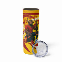 Spain Football Bull Mascot Skinny Tumbler Spanish Pride Champion Soccer Trophy Graffiti