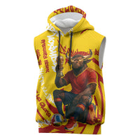 Spain Football Bull Mascot Sleeveless Hoodie Spanish Pride Champion Soccer Trophy Graffiti