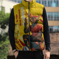 Spain Football Bull Mascot Sleeveless Puffer Jacket Spanish Pride Champion Soccer Trophy Graffiti