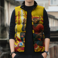 Spain Football Bull Mascot Sleeveless Puffer Jacket Spanish Pride Champion Soccer Trophy Graffiti