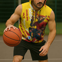 Spain Football Bull Mascot Sleeveless Zip Hoodie Spanish Pride Champion Soccer Trophy Graffiti