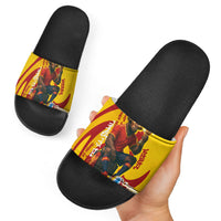 Spain Football Bull Mascot Slide Sandals Spanish Pride Champion Soccer Trophy Graffiti