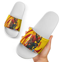 Spain Football Bull Mascot Slide Sandals Spanish Pride Champion Soccer Trophy Graffiti