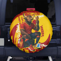 Spain Football Bull Mascot Spare Tire Cover Spanish Pride Champion Soccer Trophy Graffiti