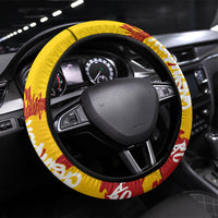 Spain Football Bull Mascot Steering Wheel Cover Spanish Pride Champion Soccer Trophy Graffiti