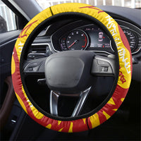 Spain Football Bull Mascot Steering Wheel Cover Spanish Pride Champion Soccer Trophy Graffiti